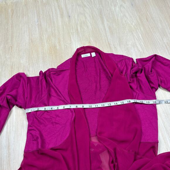 LOGO Lori Goldstein Magenta Long Sleeve Open Front Draped Pockets Cardigan XL - Picture 6 of 12
